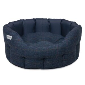 Round Traditional Tweed & Waterproof Bed Midnight Blue